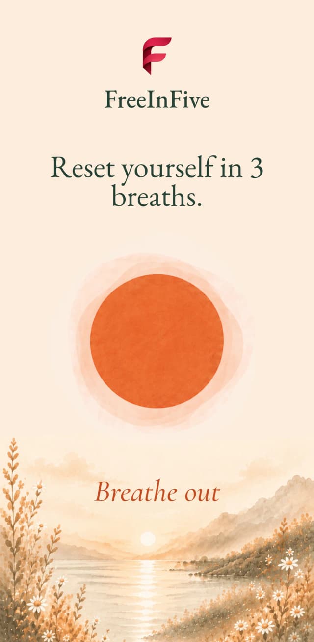 FreeInFive Soft Block — 30 seconds of breath before the app reopens.